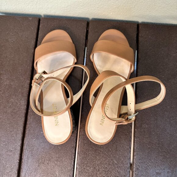 NINE WEST Wrap Patterned Raffia Block Heel Sandals - 8 - Picture 7 of 8